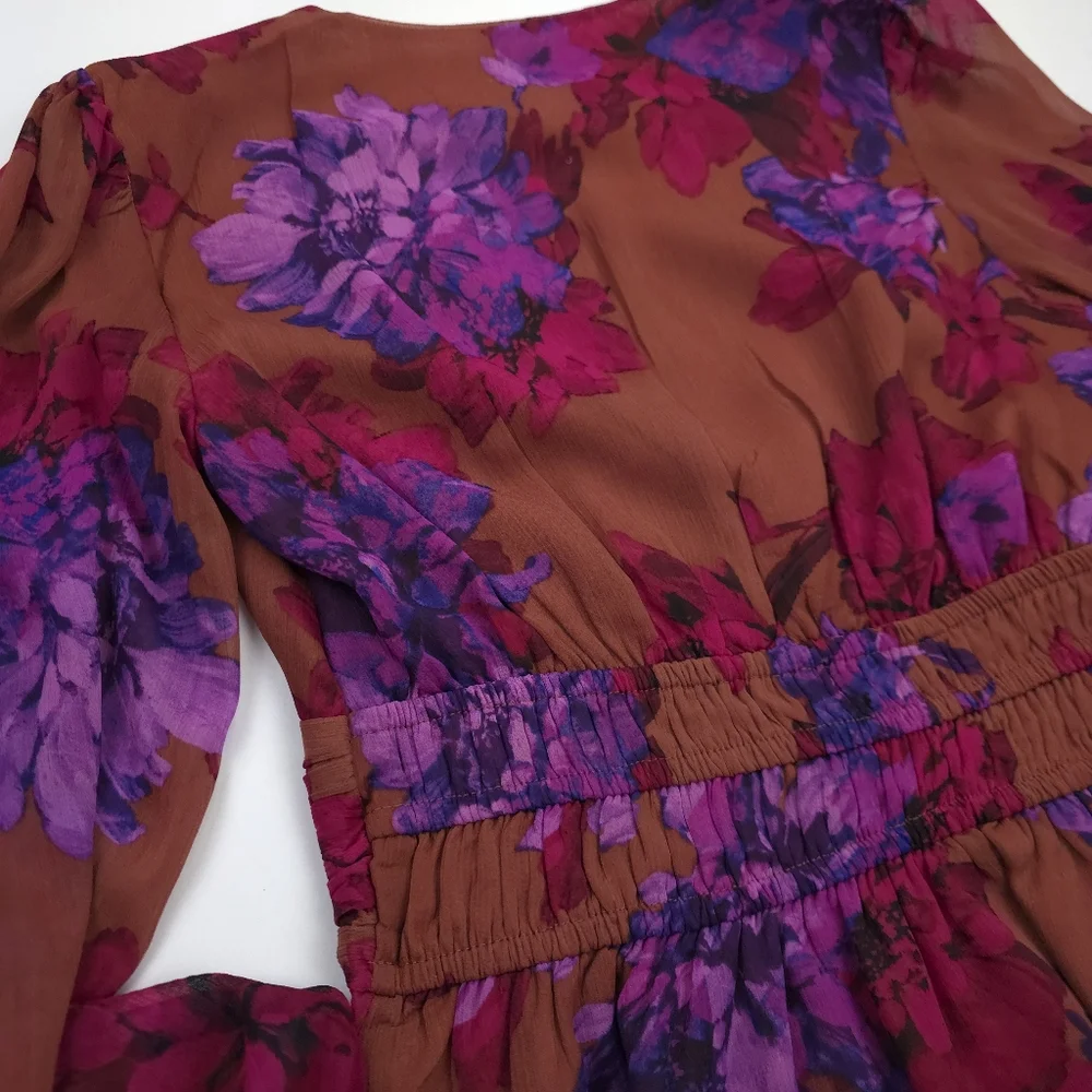 Sofia Veragara Floral Blouse in Brown Purple & Red Sz XS 0-2 - Picture 7 of 11